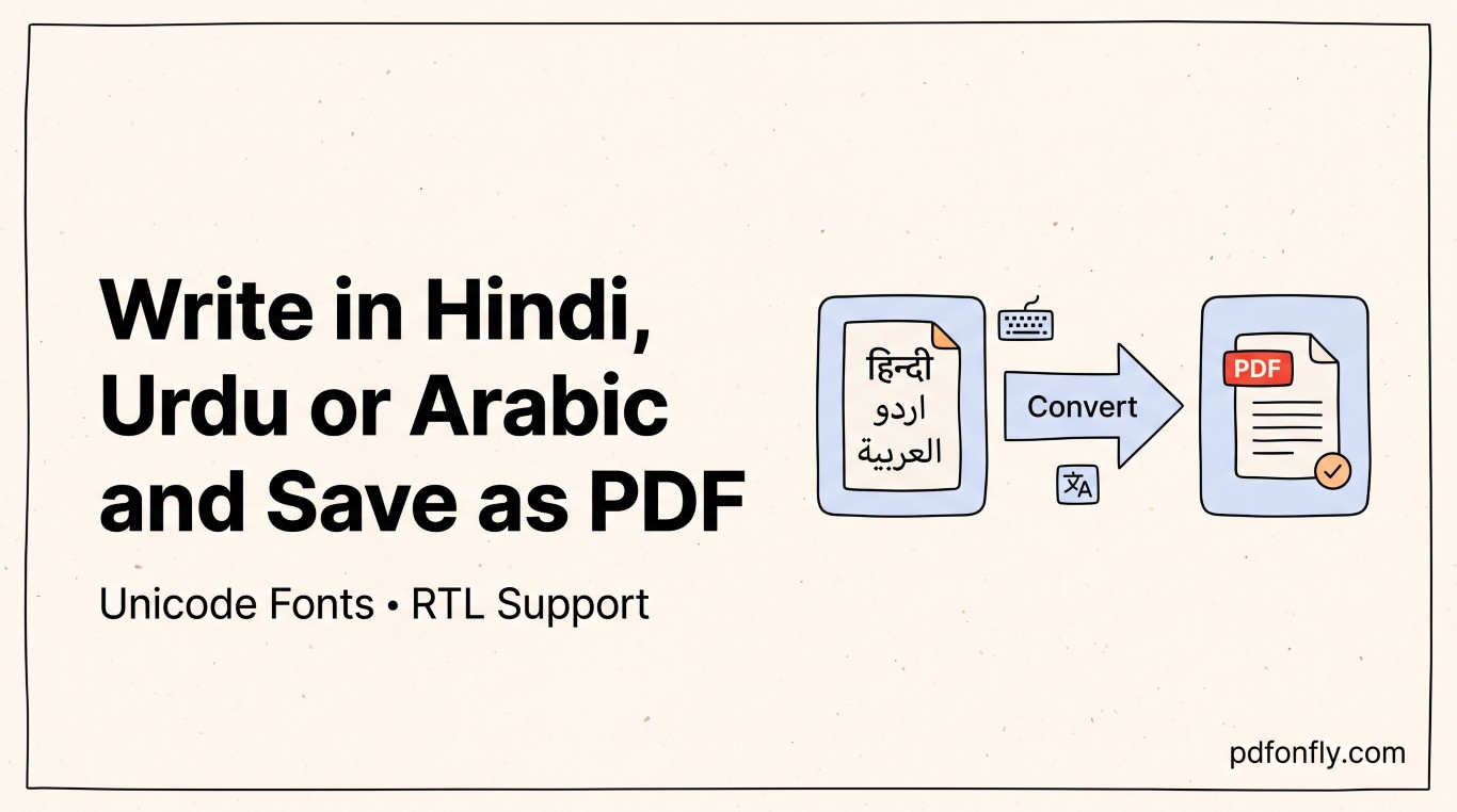 Write in Hindi, Urdu, or Arabic and save as PDF