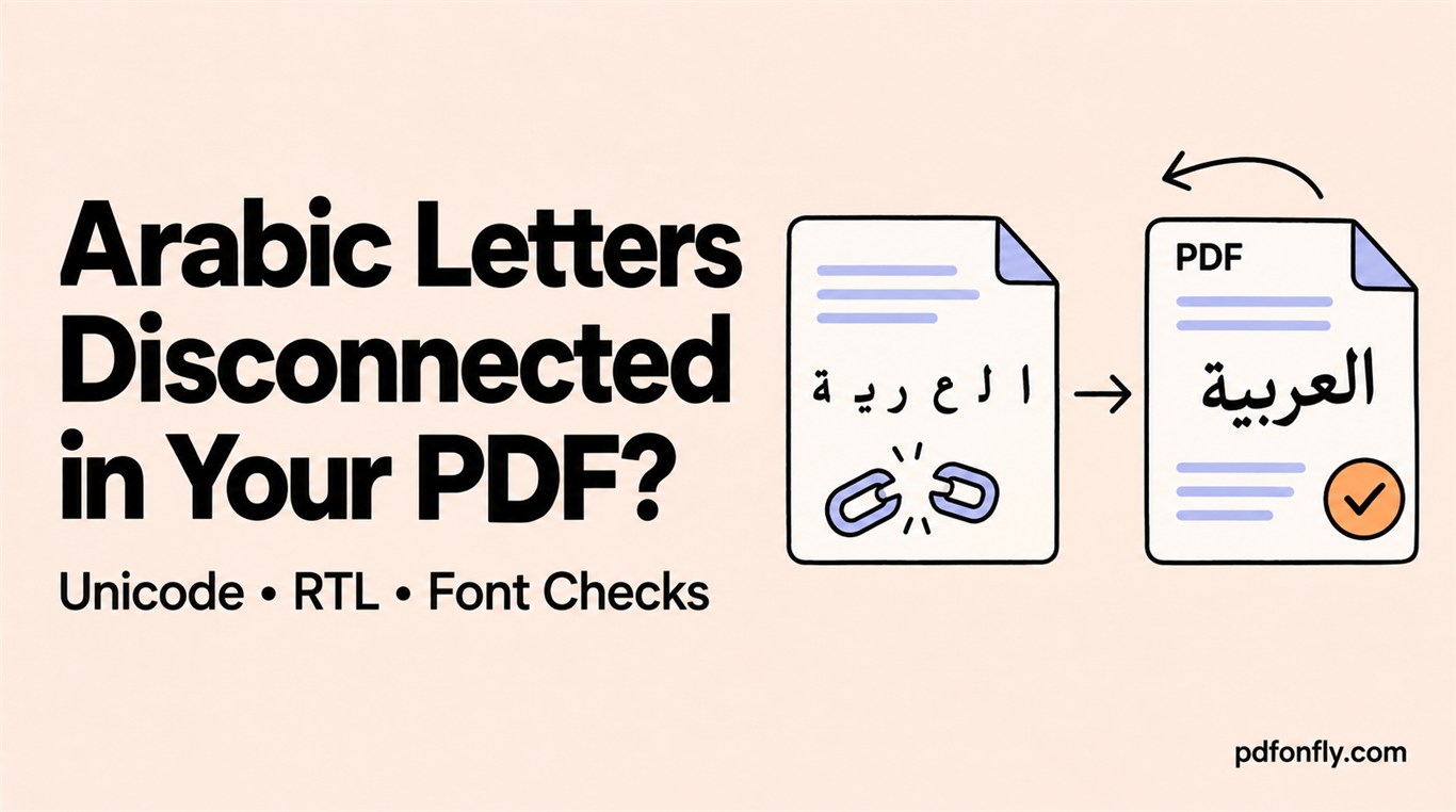 Fix disconnected Arabic letters in PDF using Unicode, RTL and font checks